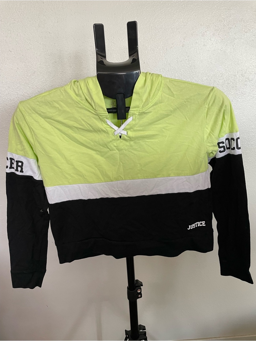 Justice Colorblock Hoodie Sweatshirt in Lime, White & Black
